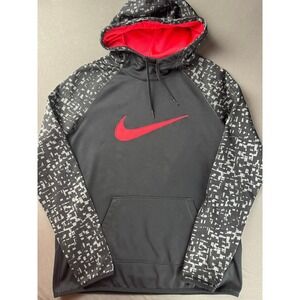 Nike Hoodie Women Medium Black Red Dri-FIT Pixel Print Pullover Sweatshirt